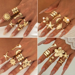 Bagues De Style Océan Bohème Alliage Imitation Künstliche Perle Étoile De Mer Coquillage Fleur Soleil Bijoux Géométriques Pour Femmes