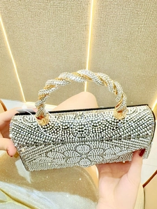 Elegant rectangular evening clutch bag with sparkling floral diamonds and pearls