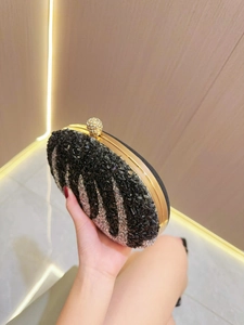 Pochette de soirée élégante en strass avec cristaux noir argent et fermoir doré