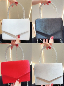 Elegant velvet evening clutch bag with rhinestone handles in four assorted colors