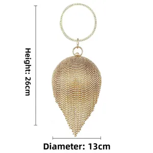 Detailed luxury teardrop clutch with rhinestones, size dimensions 26cm height by 13cm diameter