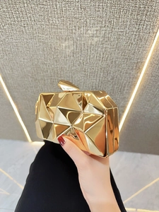 Shiny gold geometric hard shell clutch bag for elegant evening events and banquets