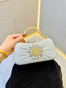 Rhinestone Flower Evening Clutch Bag Sparkling Glitter Handbag With Arched Metal Handle For Wedding Party Formal Women Luxury