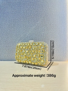 Pochette de soirée scintillante en strass ambrés et cristaux, taille 20x13x5cm