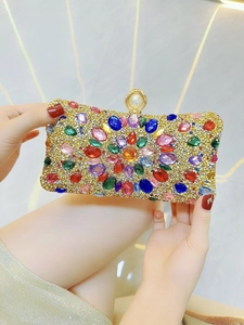 Luxurious Evening Clutch Bag Rhinestone Crystal Inlaid Formal Party Purse With Artificial Pearl Clasp And Detachable Chain