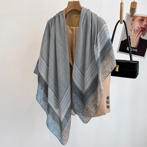 Modern striped geometric pattern oversized square scarf and shawl in navy blue and grey