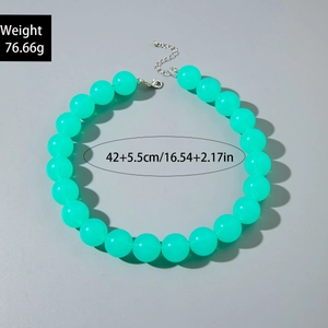 Detail view of colorful acrylic beaded necklace showing weight 76.66g and 42cm length