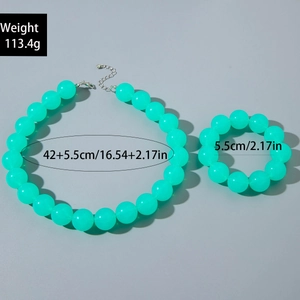 Chunky lime green acrylic bead necklace and bracelet set with silver lobster clasp details