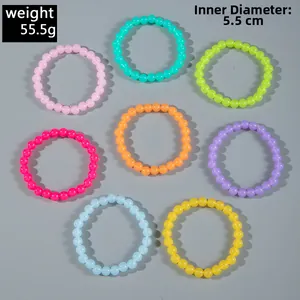 Set of 8 colorful 8mm acrylic beaded elastic bracelets with 5.5cm inner diameter