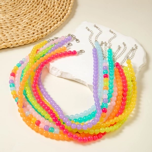 Colorful handmade acrylic beaded necklace set with adjustable metal lobster clasp for women