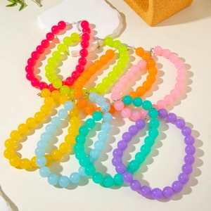 Colorful acrylic beaded necklace set in candy colors with silver lobster clasp for women