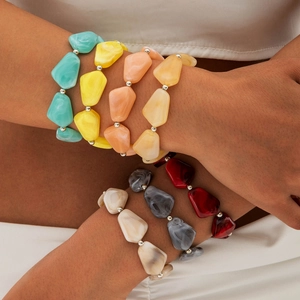 Bracelet De Perles En Résine Acrylique Irrégulière Bohème Avec Texture Marbre Bijoux De Mode Rétro Pour Femmes