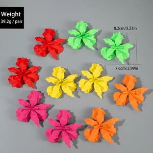 Five pairs of colorful irregular flower earrings in red green yellow pink and orange