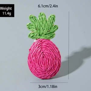 Vue détaillée des dimensions de la pince à cheveux ananas 3D en vert et rose