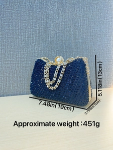 Funkelnde marineblaue Strass-Abendtasche mit goldener Kette und Perlenverschluss