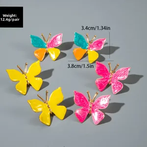Détail de boucles d'oreilles papillon en émail coloré avec dimensions et poids de 12,4g