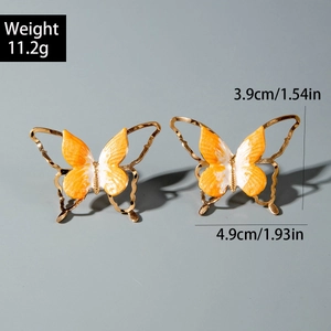 Détail des boucles d'oreilles papillon en émail orange et blanc avec poids et dimensions
