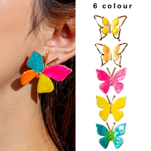Boucles D'oreilles Papillon Émail Huile Coloré Design Creux Bijoux En Alliage Pour Femmes Accessoires De Fête