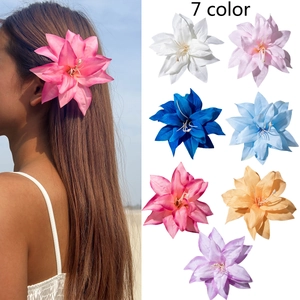 Large Flower Hair Clips For Women Realistic Satin Polyester Lily Hibiscus Orchid Hair Accessories For Beach Vacation Wedding Party Hairpins
