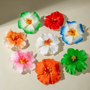 Tropical hibiscus flower hair clips set in multiple colors for a bohemian vacation look