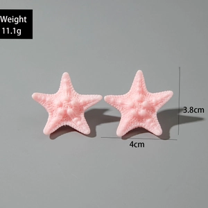Detailed view of pink resin starfish earrings measuring 4cm with realistic sandy texture
