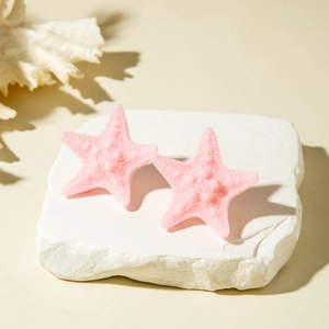 Pink starfish resin earrings on stones with shells, ocean style beach jewelry for women