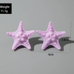Detailed view of lavender resin starfish earrings with realistic texture and measurements