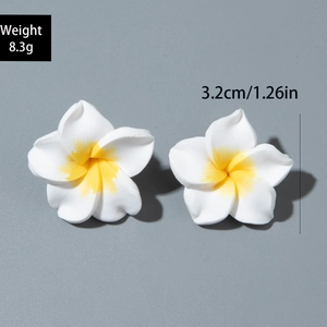 Detailed view of resin plumeria flower earrings with weight 8.3g and size 3.2cm