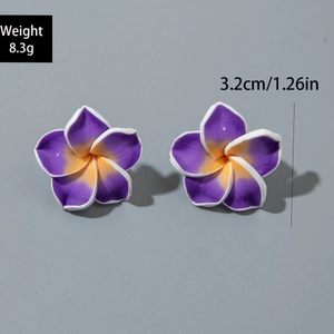 Detail of 3.2cm resin flower earrings showing purple and yellow gradient petals