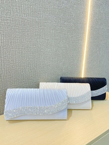 Elegant pleated evening clutch bag with sparkling rhinestone wave trim in three colors