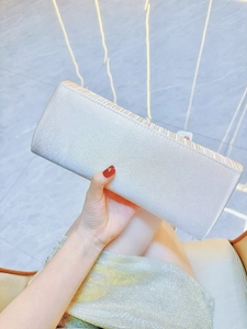 Elegante borsa da sera in seta a pieghe color argento con finitura glitterata