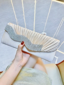 Elegante Pochette Da Sera Da Donna In Raso Pieghettato Con Finiture In Strass Ondulati Matrimonio Banchetto Festa Borsa A Tracolla
