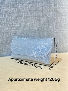 Elegant silver rhinestone clutch bag for evening parties measures 18.5x10x4cm with 265g weight