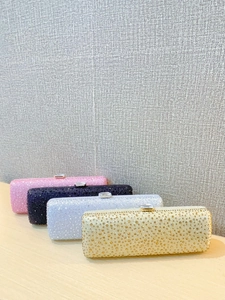 Sparkling rhinestone evening clutch bags in pink, purple, silver and gold finishes
