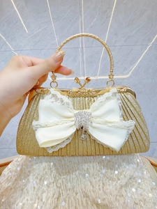 Elegante Borsa Da Sera Donna Poliestere Pizzo Fiocco Con Strass Nappe Plissettata Formali Festa Matrimonio Borsetta