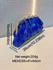 Elegant blue sequined evening clutch bag with crystal rim and gold clasp for parties