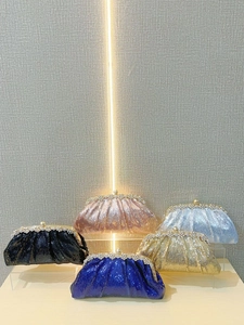 Elegant sequined evening clutch bags in multiple colors with pearl and rhinestone closure