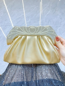 Evening Clutch Bag PU Leather Rhinestone Artificial Pearl Pleated Cloud Design Wedding Party Banquet Elegant Handbag For Women