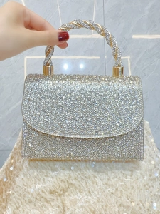 Full Rhinestone Evening Handbag With Twisted Metal Handle Elegant Luxury Flap Box Bag For Wedding Party Banquet