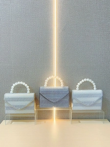 French style rhinestone evening clutches with pearl handles in silver, blue and grey