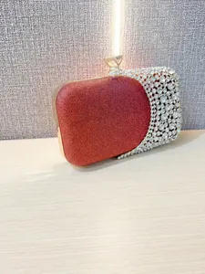 Sparkling red rhinestone clutch bag for evening parties and weddings, size 20x10x5cm