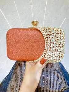 Rhinestone Evening Clutch Bag Glitter Banquet Purse Metal Chain For Wedding Party Luxury Retro Women Crossbody Handbag
