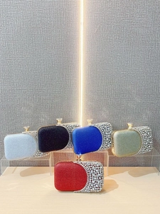 Elegant rectangular evening clutch bag with crystal rhinestones in multiple colors