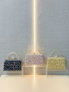 Luxurious rectangular crystal evening clutch bags with metallic handles in three colors