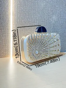Sparkling rhinestone evening clutch bag with blue handle and dimensions 19x13x5.5cm