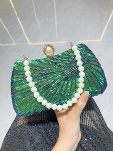 Vintage Oriental Evening Bag Luxury Sequin Peacock Pattern Clutch Handbag With Artificial Pearl Handle Wedding Party Banquet For Women