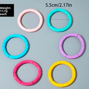 Set of 6 colorful resin bamboo-style elastic bracelets with weight and size details