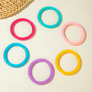 Colorful acrylic elastic bamboo bracelets set in six vibrant dopamine candy colors