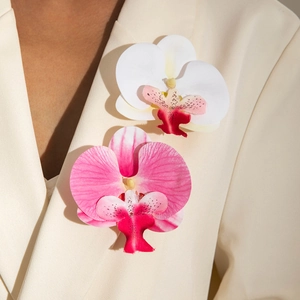 Realistic artificial phalaenopsis orchid brooch in pink and white for elegant women accessories