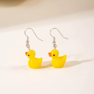 Cute yellow resin duck drop earrings for women and students with creative animal design
